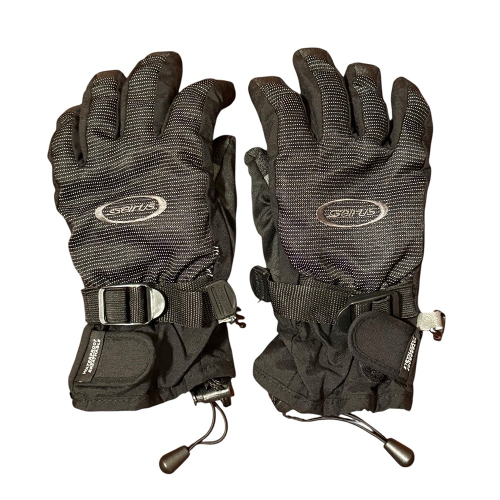 Kids Waterproof Winter Gloves Black Adjustable Ski Snow Gloves